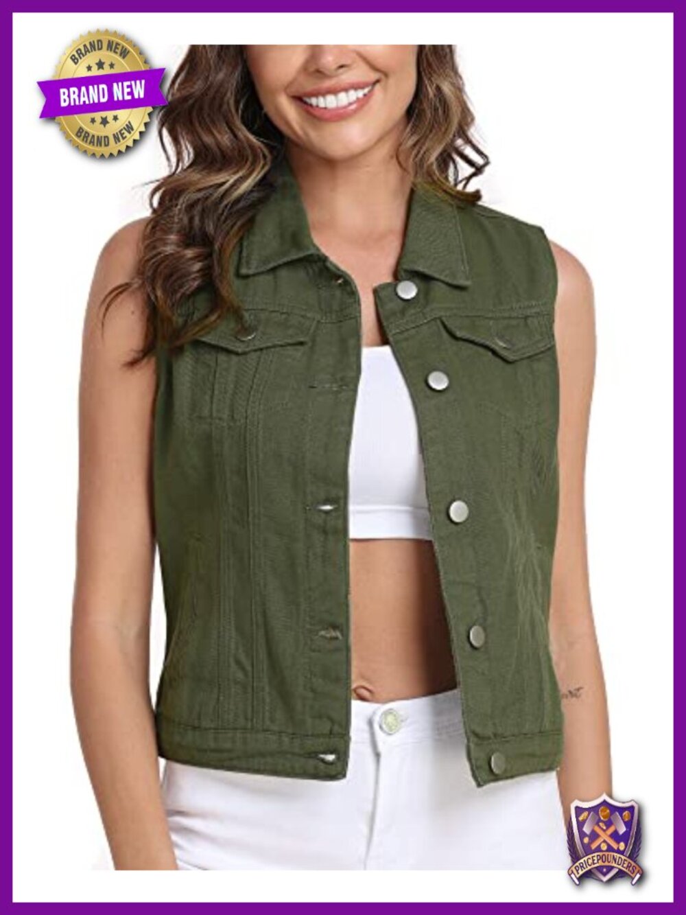 Women's Denim Vest Sleeveless Jean Jacket Button Front Chest Pockets